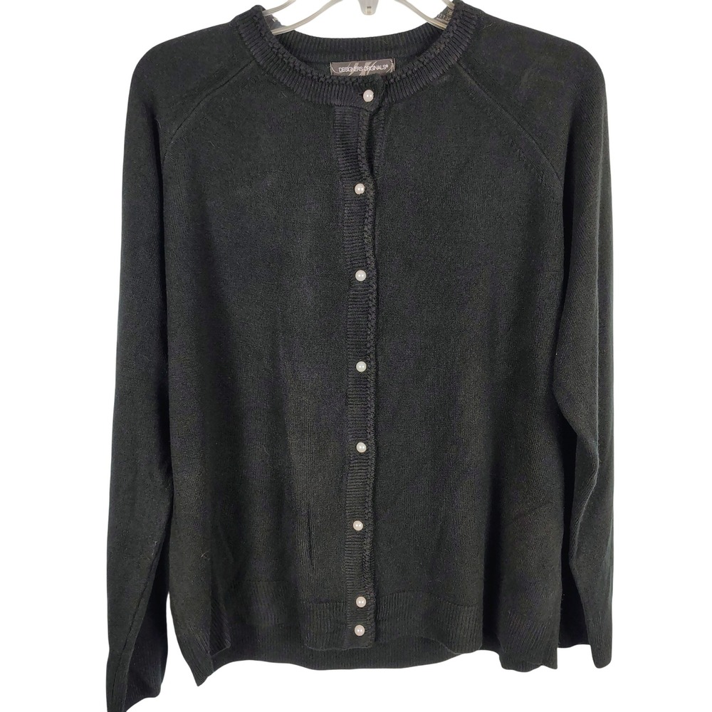 NWT Womens XL Designers Originals Cardigan Black Pearl Button Officecore